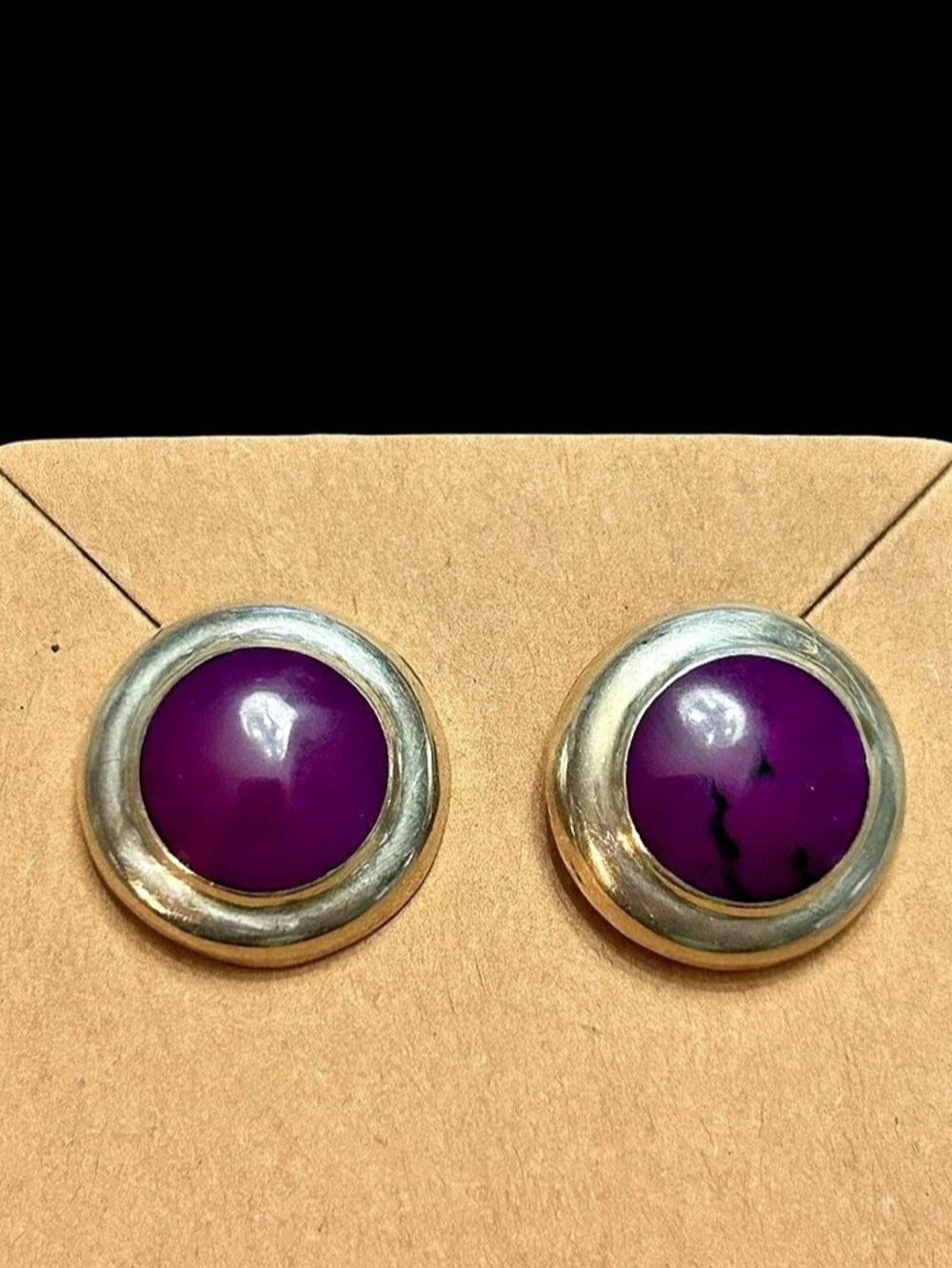 Taxco Sterling Silver Mexico 925 Purple Button Circle Earrings